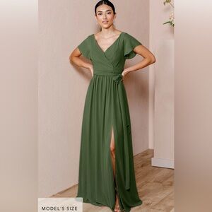 Revelry Harper Chiffon Faux Wrap Dress in Olive